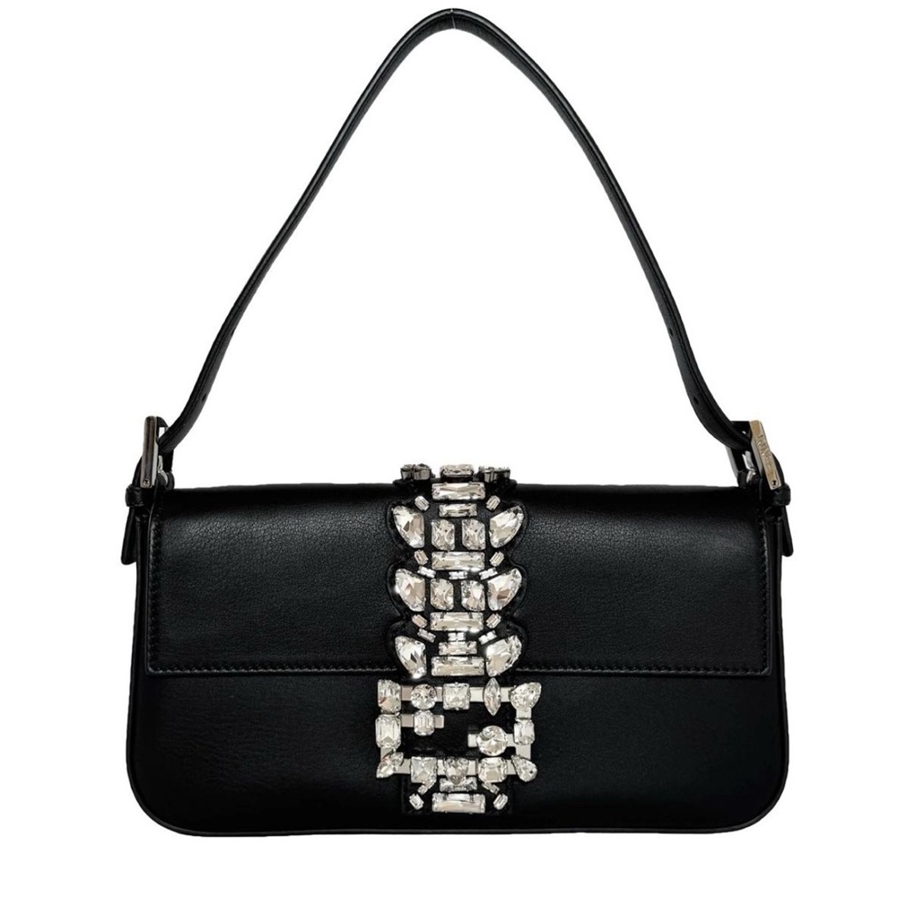 AUTH FENDI MANIA CRYSTAL STRASS BAGUETTE Black Leather LIMITED EDITION ✨NEW RARE